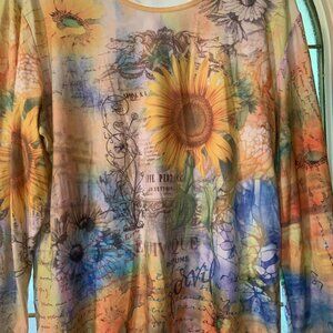 Women's Size XL Jessica Max  Yellow Print Long Sleeve Blouse